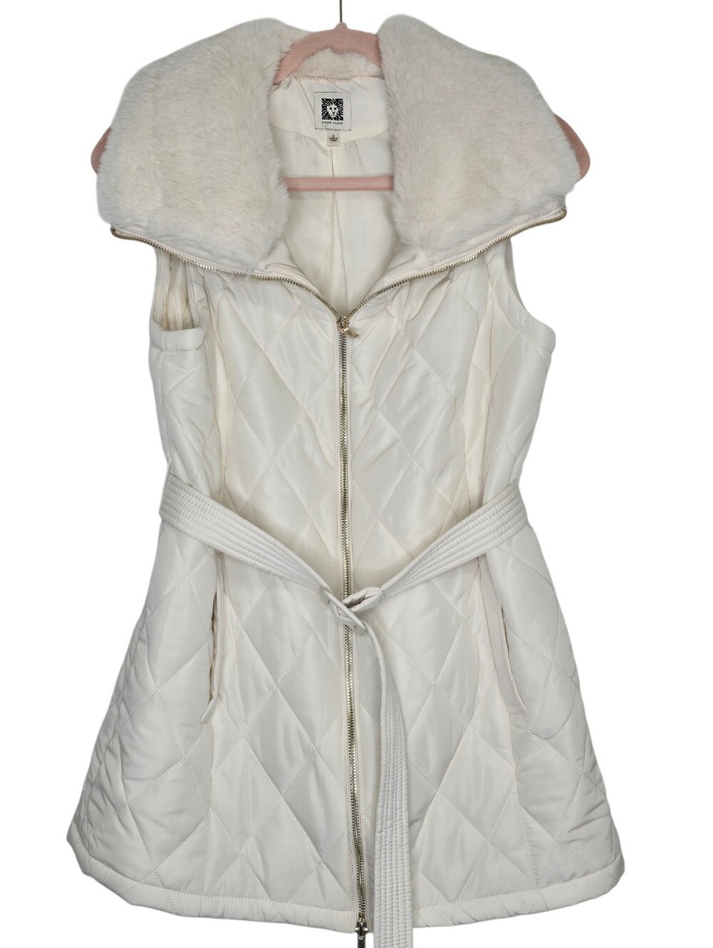Anne Klein Faux-Fur-Collar Quilted Vest